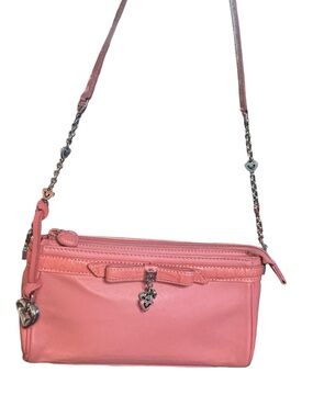 RARE Brighton Mariah Enamel‎ Hearts Pink Leather Shoulder Evening Bag Handbag